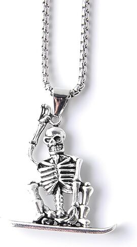 Punk Skeleton Skull Necklace Silver Gothic Captivity Skulls Pendent Necklace Biker Rock Jewelry Gift for Men Women in Saudi Arabia