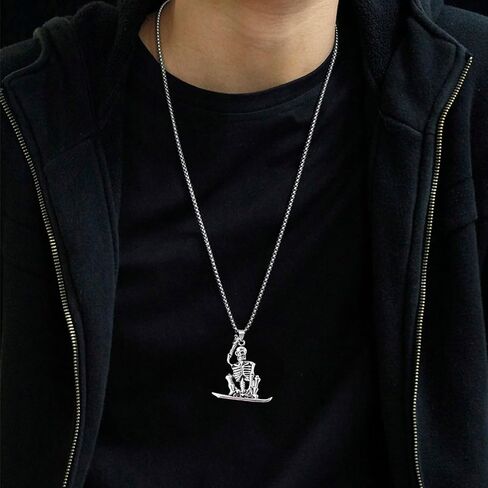 Punk Skeleton Skull Necklace Silver Gothic Captivity Skulls Pendent Necklace Biker Rock Jewelry Gift for Men Women in Saudi Arabia