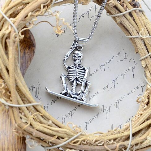 Punk Skeleton Skull Necklace Silver Gothic Captivity Skulls Pendent Necklace Biker Rock Jewelry Gift for Men Women in Saudi Arabia