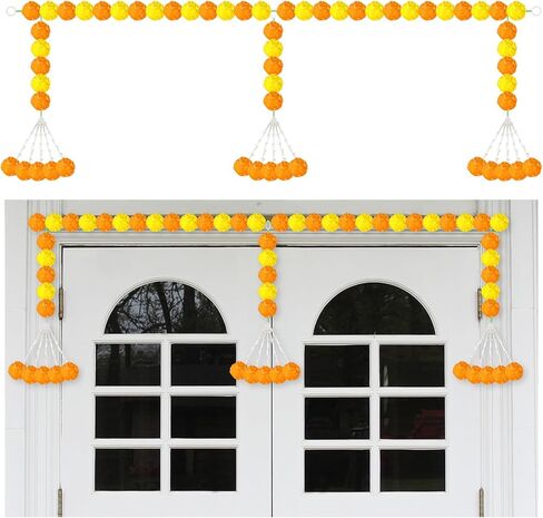 Giegxin 1 Pcs Marigold Garland for Diwali Decoration 4.92 feet Long Strand Artificial Marigold Flowers for Diwali Pooja Indian Home Wedding Dia De Los Muertos Day of The Dead (Orange Yellow) in Kuwait