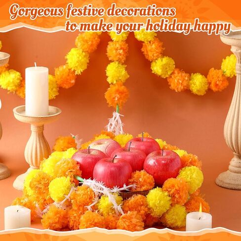 Giegxin 1 Pcs Marigold Garland for Diwali Decoration 4.92 feet Long Strand Artificial Marigold Flowers for Diwali Pooja Indian Home Wedding Dia De Los Muertos Day of The Dead (Orange Yellow) in Kuwait