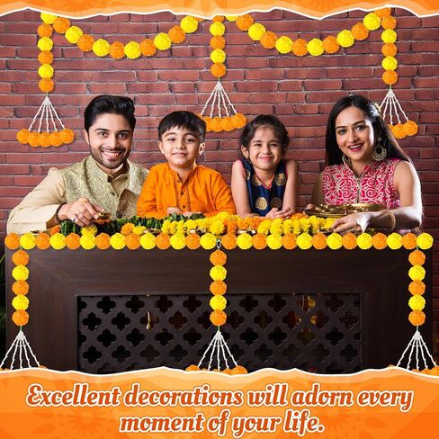 Giegxin 1 Pcs Marigold Garland for Diwali Decoration 4.92 feet Long Strand Artificial Marigold Flowers for Diwali Pooja Indian Home Wedding Dia De Los Muertos Day of The Dead (Orange Yellow) in Kuwait