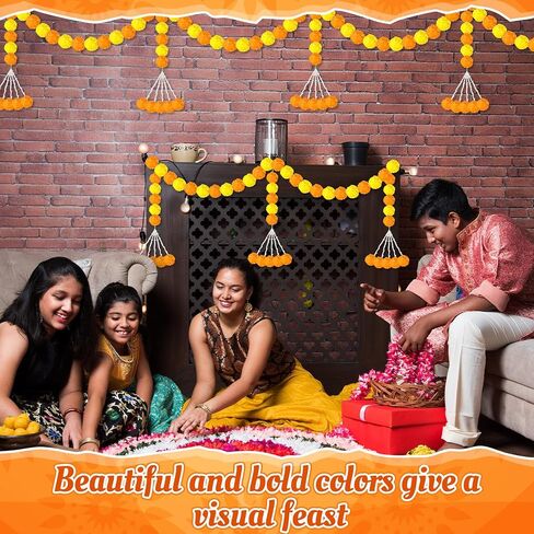 Giegxin 1 Pcs Marigold Garland for Diwali Decoration 4.92 feet Long Strand Artificial Marigold Flowers for Diwali Pooja Indian Home Wedding Dia De Los Muertos Day of The Dead (Orange Yellow) in Kuwait