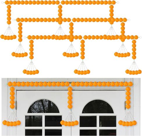 Giegxin 1 Pcs Marigold Garland for Diwali Decoration 4.92 feet Long Strand Artificial Marigold Flowers for Diwali Pooja Indian Home Wedding Dia De Los Muertos Day of The Dead (Orange Yellow) in Kuwait