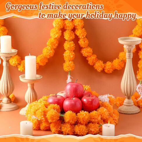 Giegxin 1 Pcs Marigold Garland for Diwali Decoration 4.92 feet Long Strand Artificial Marigold Flowers for Diwali Pooja Indian Home Wedding Dia De Los Muertos Day of The Dead (Orange Yellow) in Saudi Arabia