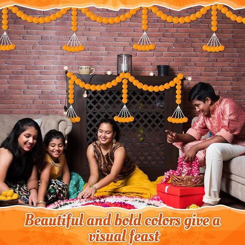 Giegxin 1 Pcs Marigold Garland for Diwali Decoration 4.92 feet Long Strand Artificial Marigold Flowers for Diwali Pooja Indian Home Wedding Dia De Los Muertos Day of The Dead (Orange Yellow) in Saudi Arabia