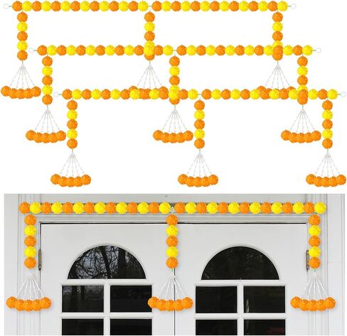 Giegxin 1 Pcs Marigold Garland for Diwali Decoration 4.92 feet Long Strand Artificial Marigold Flowers for Diwali Pooja Indian Home Wedding Dia De Los Muertos Day of The Dead (Orange Yellow) in Kuwait