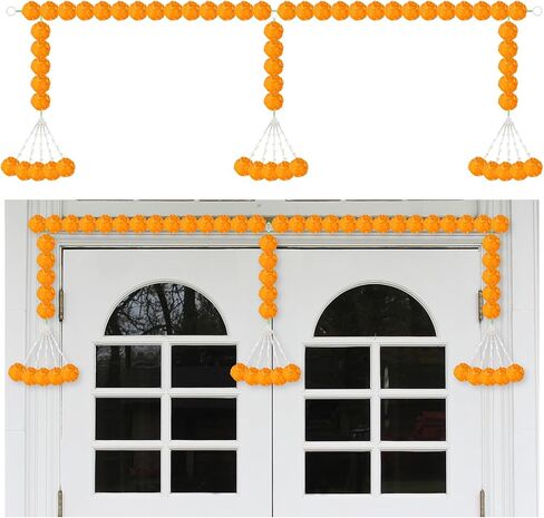 Giegxin 1 Pcs Marigold Garland for Diwali Decoration 4.92 feet Long Strand Artificial Marigold Flowers for Diwali Pooja Indian Home Wedding Dia De Los Muertos Day of The Dead (Orange Yellow) in Saudi Arabia