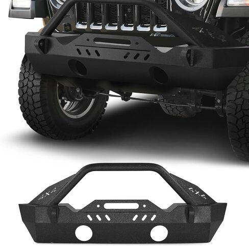 المصد الأمامي VEVOR متوافق مع 2018-2024 Jeep Wrangler JL JLU & Gladiator JT، مصد أمامي فولاذي شديد التحمل مع لوحة ونش، وحوامل على شكل حرف D ومبيت ضوء الضباب in Kuwait