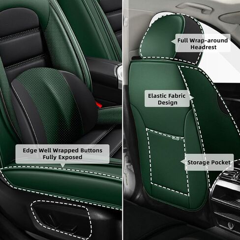 Car Seat Cover Fit for Ford Expedition 2000-2025,Compatible Airbag Non-Slip Waterproof Seat Cover,Car Seat Protector Premium Interior (Luxury 5 Seats,Black Green) in Kuwait