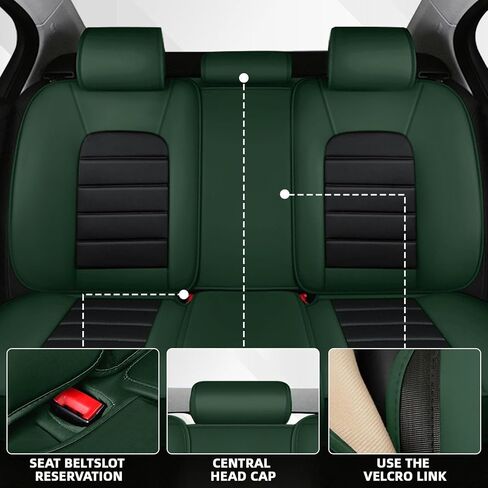 Car Seat Cover Fit for Ford Expedition 2000-2025,Compatible Airbag Non-Slip Waterproof Seat Cover,Car Seat Protector Premium Interior (Luxury 5 Seats,Black Green) in Kuwait