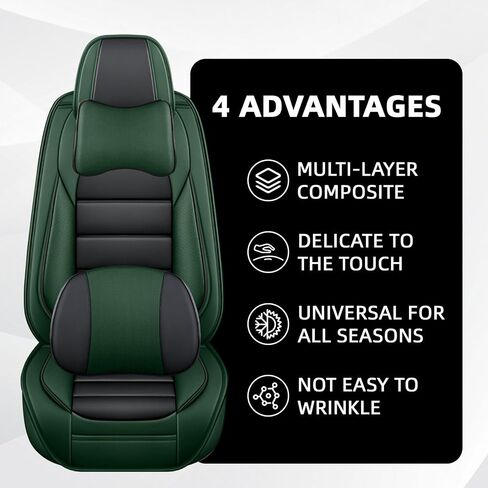 Car Seat Cover Fit for Ford Expedition 2000-2025,Compatible Airbag Non-Slip Waterproof Seat Cover,Car Seat Protector Premium Interior (Luxury 5 Seats,Black Green) in Kuwait