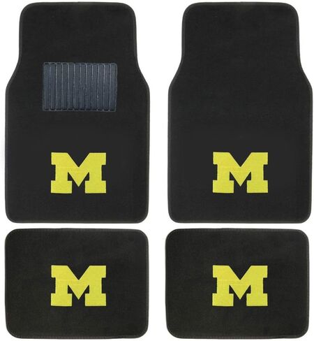 Wolverines Head Rest Cover and Floor mat. WOW! Logo On Front and Rear Auto Floor Liner. You get 2 headrest covers and 4 Floor Mat in this gift set. Perfect to University of Michican Wolverines Fan in Saudi Arabia