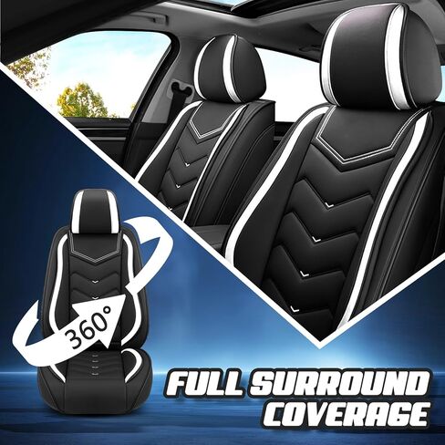 Car Seat Covers for Nissan Titan 2004-2025, Premium Nappa Leather Car Seat Cover, Stylish Sport Seat Covers， Automobile Seat Cover Sets.(Standard 2 Seats/Black White) in Saudi Arabia