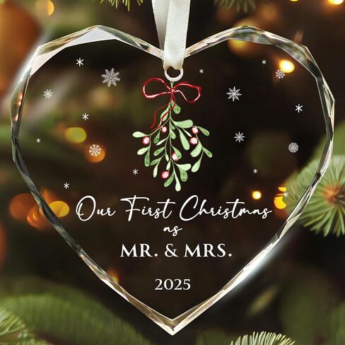 First Christmas Married Ornament 2025 - Mr and Mrs Gifts - Wedding Gifts for Couples, Newlyweds, Bride, Future Mr and Mrs - Married Bridal Shower Gift Ideas - Glass Wedding Ornament 2025 in Saudi Arabia