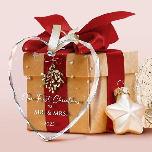 First Christmas Married Ornament 2025 - Mr and Mrs Gifts - Wedding Gifts for Couples, Newlyweds, Bride, Future Mr and Mrs - Married Bridal Shower Gift Ideas - Glass Wedding Ornament 2025 in Saudi Arabia