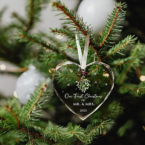 First Christmas Married Ornament 2025 - Mr and Mrs Gifts - Wedding Gifts for Couples, Newlyweds, Bride, Future Mr and Mrs - Married Bridal Shower Gift Ideas - Glass Wedding Ornament 2025 in Saudi Arabia