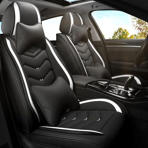 Car Seat Covers for Nissan Titan 2004-2025, Premium Nappa Leather Car Seat Cover, Stylish Sport Seat Covers， Automobile Seat Cover Sets.(Standard 2 Seats/Black White) in Saudi Arabia