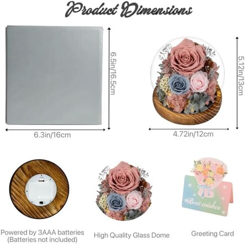 Preserved Flowers with Card&Box-Flowers for Delivery Prime,Eternal Rose with Lights,Roses in Glass Dome,Romantic Gift for Her,Mother’s Day,Birthday, Valentine's Day (Pink) in Saudi Arabia