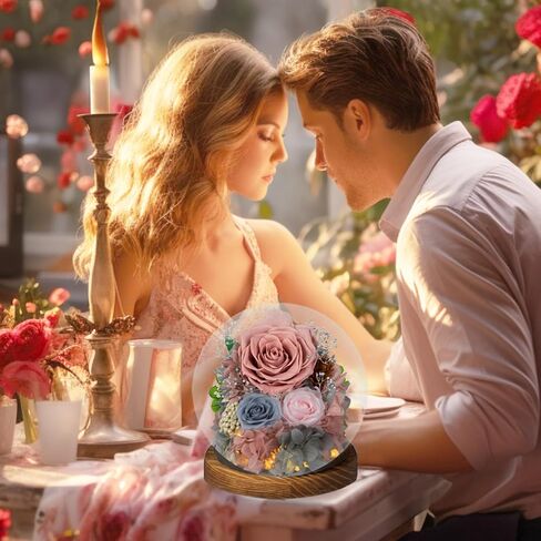Preserved Flowers with Card&Box-Flowers for Delivery Prime,Eternal Rose with Lights,Roses in Glass Dome,Romantic Gift for Her,Mother’s Day,Birthday, Valentine's Day (Pink) in Saudi Arabia