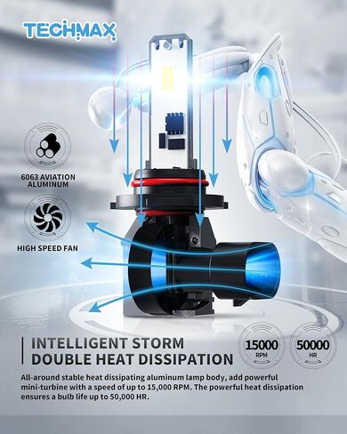 مجموعة مصابيح إضاءة TECHMAX 9005+9006، مصابيح ضباب HB3+HB4 مع مروحة 600% ساطعة 6500K إدخال لاسلكي مباشر، حزمة من 4 in Kuwait