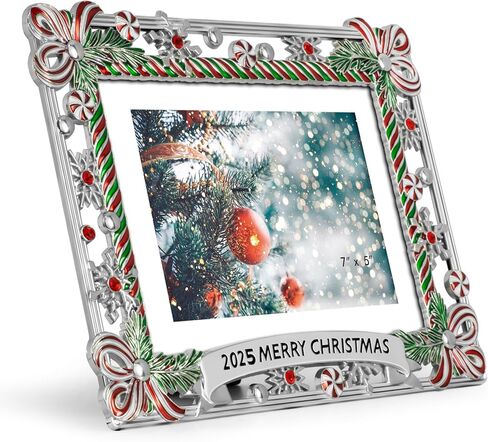 5x7 Christmas Picture Frame Ribbon Metal Candy Photo Frame 2024 Merry Christmas Decorative Holiday Gifts Winter Style (Silver) in Kuwait