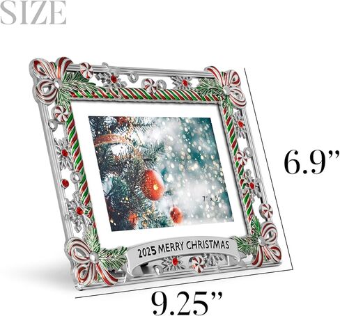 5x7 Christmas Picture Frame Ribbon Metal Candy Photo Frame 2024 Merry Christmas Decorative Holiday Gifts Winter Style (Silver) in Kuwait