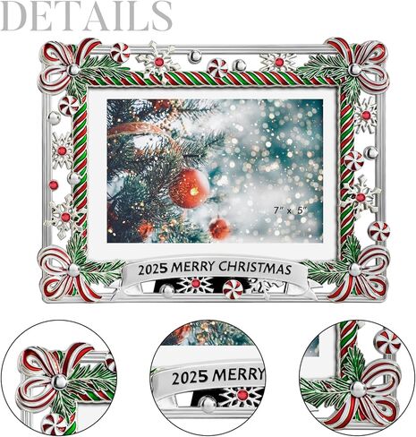 5x7 Christmas Picture Frame Ribbon Metal Candy Photo Frame 2024 Merry Christmas Decorative Holiday Gifts Winter Style (Silver) in Kuwait