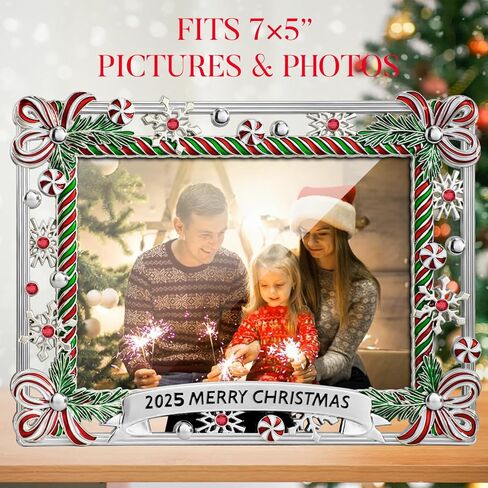 5x7 Christmas Picture Frame Ribbon Metal Candy Photo Frame 2024 Merry Christmas Decorative Holiday Gifts Winter Style (Silver) in Kuwait