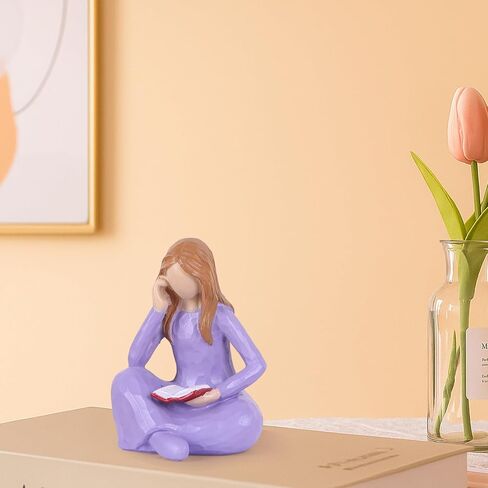 Reader Statue Book Lover Decorative Gift, Pink Female Reading Sculpture, Suitable for Readers, Students, Teachers, and Book Lovers to Decorate Office Bookshelves, Coffee Tables, and Book Corners. in Saudi Arabia