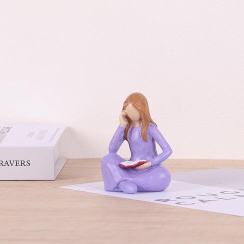 Reader Statue Book Lover Decorative Gift, Pink Female Reading Sculpture, Suitable for Readers, Students, Teachers, and Book Lovers to Decorate Office Bookshelves, Coffee Tables, and Book Corners. in Saudi Arabia