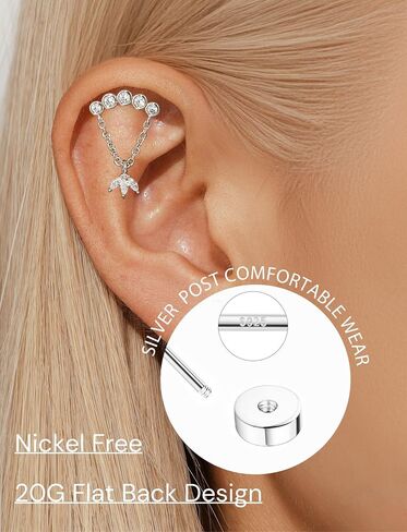 Dainty Flat Back Earrings, 14K Gold Cute Stud Cartilage Earrings with S925 Sterling Silver Post, Hypoallergenic Flatback Earrings for Women Helix Earrings Jewelry in Saudi Arabia