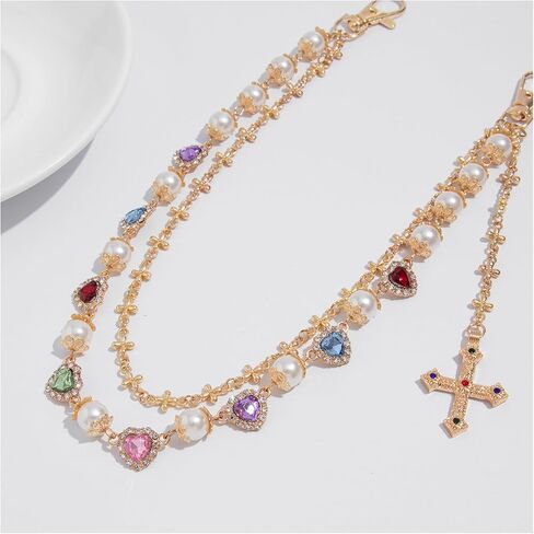 Colorful Rhinestone Heart Pants Chain for Men,Gothic Cross Wallet Pocket Chain,Pearl Keychains Trouser Jeans for Women in Saudi Arabia