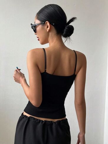 WDIRARA Women's Button Front Spaghetti Strap Cami Top Casual Sleeveless Camisole in Saudi Arabia