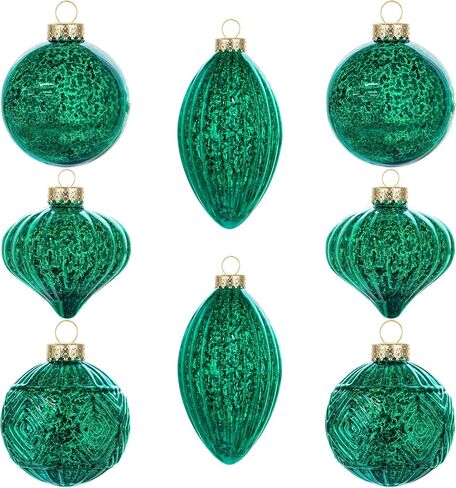 KI Store Mercury Glass Christmas Ornaments Set of 8 Champagne Gold Hanging Christmas Balls Finials for Christmas Tree Decoration Holiday Décor in Kuwait
