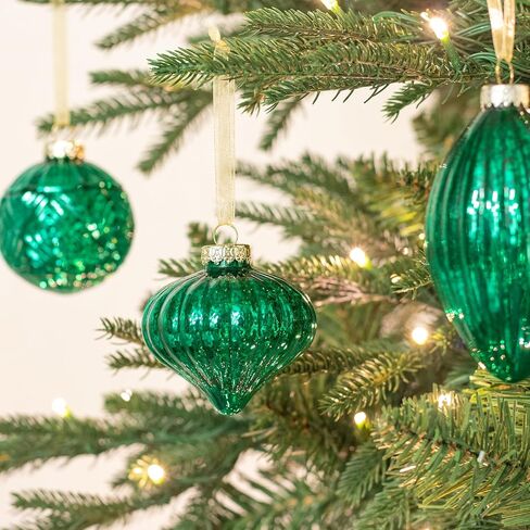 KI Store Mercury Glass Christmas Ornaments Set of 8 Champagne Gold Hanging Christmas Balls Finials for Christmas Tree Decoration Holiday Décor in Kuwait