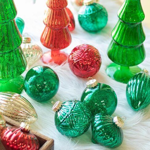 KI Store Mercury Glass Christmas Ornaments Set of 8 Champagne Gold Hanging Christmas Balls Finials for Christmas Tree Decoration Holiday Décor in Kuwait