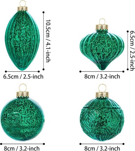 KI Store Mercury Glass Christmas Ornaments Set of 8 Champagne Gold Hanging Christmas Balls Finials for Christmas Tree Decoration Holiday Décor in Kuwait