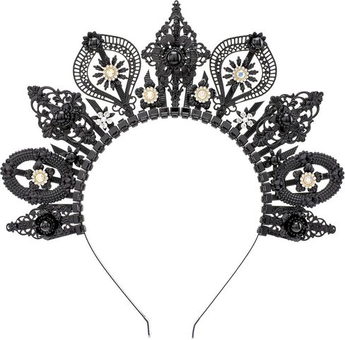عصابة رأس سوداء من الآلهة القوطية - عصابة رأس بوهو مسننة على شكل شمس Sunburst Mary Mary Goddess Halo Crown Fantasy Renfaire Dark Witch Goth خوذة للنساء في الهالوين التنكري لعصر النهضة in Kuwait