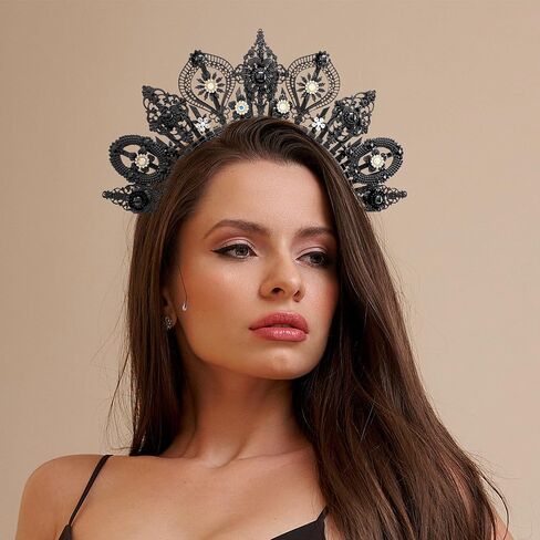 عصابة رأس سوداء من الآلهة القوطية - عصابة رأس بوهو مسننة على شكل شمس Sunburst Mary Mary Goddess Halo Crown Fantasy Renfaire Dark Witch Goth خوذة للنساء في الهالوين التنكري لعصر النهضة in Kuwait