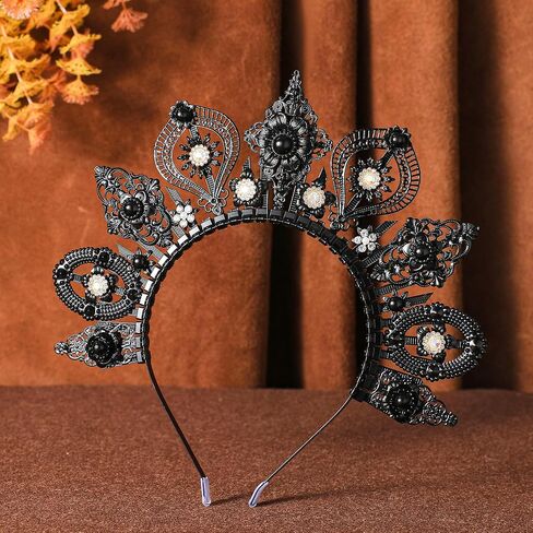 عصابة رأس سوداء من الآلهة القوطية - عصابة رأس بوهو مسننة على شكل شمس Sunburst Mary Mary Goddess Halo Crown Fantasy Renfaire Dark Witch Goth خوذة للنساء في الهالوين التنكري لعصر النهضة in Kuwait