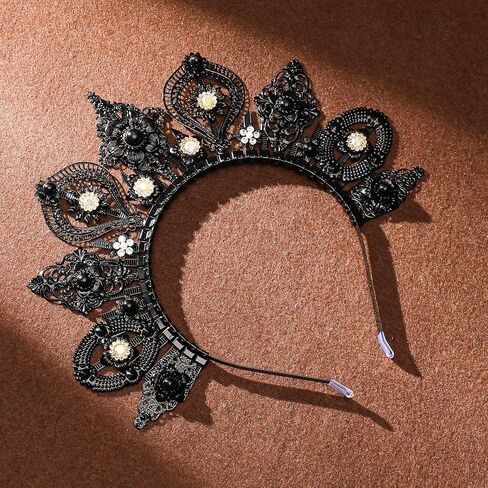 عصابة رأس سوداء من الآلهة القوطية - عصابة رأس بوهو مسننة على شكل شمس Sunburst Mary Mary Goddess Halo Crown Fantasy Renfaire Dark Witch Goth خوذة للنساء في الهالوين التنكري لعصر النهضة in Kuwait