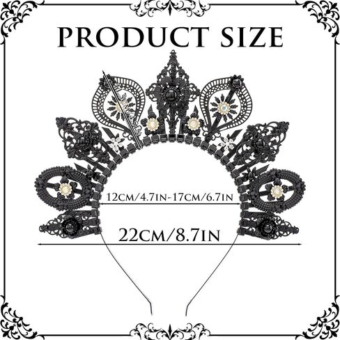 عصابة رأس سوداء من الآلهة القوطية - عصابة رأس بوهو مسننة على شكل شمس Sunburst Mary Mary Goddess Halo Crown Fantasy Renfaire Dark Witch Goth خوذة للنساء في الهالوين التنكري لعصر النهضة in Kuwait