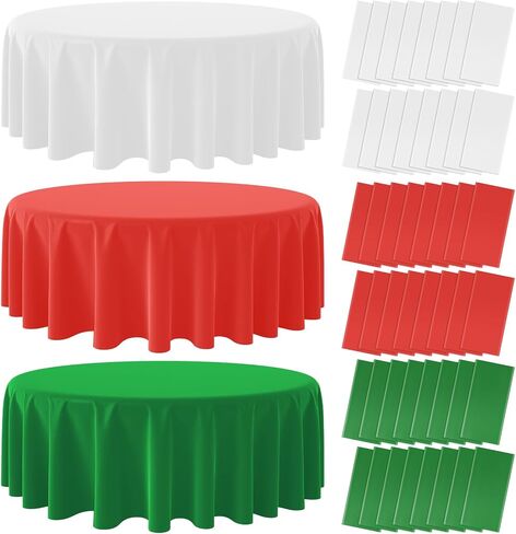 12 Pack Christmas Round Disposable Tablecloth, Red White Green Circle Plastic Tablecloth Bulk, Italy Theme Table Covers for Christmas Family Gathering Dining Banquet Italian Party Decoration,84inch in Kuwait
