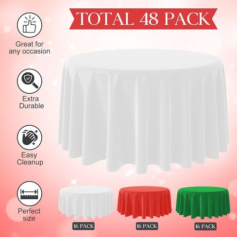 12 Pack Christmas Round Disposable Tablecloth, Red White Green Circle Plastic Tablecloth Bulk, Italy Theme Table Covers for Christmas Family Gathering Dining Banquet Italian Party Decoration,84inch in Kuwait