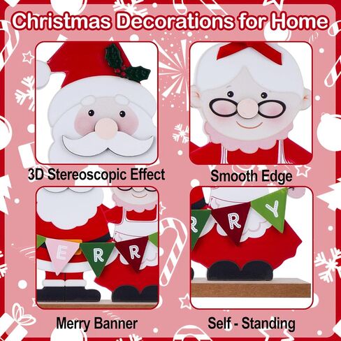 Christmas Decorations for Home Red Coffee Cup Sign Farmhouse Merry Christmas Decor Wooden Rustic Happy Holiday Block Tabletop Xmas Party Décor for Living Room, Dining Table in Saudi Arabia