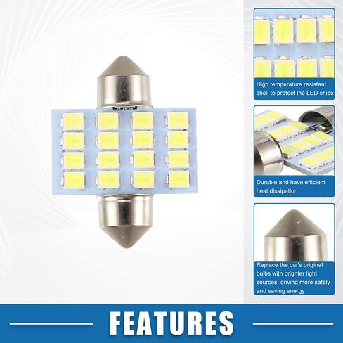DE3175 DE3021 2835 Chipset 16-SMD 6000K 31mm Car LED Bulb Interior Festoon Door Dome Map Trunk Cargo Courtesy Glove Box Light Bulbs Plastic Aluminum White Light (Set of 4) in Saudi Arabia