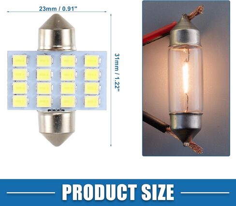 DE3175 DE3021 2835 Chipset 16-SMD 6000K 31mm Car LED Bulb Interior Festoon Door Dome Map Trunk Cargo Courtesy Glove Box Light Bulbs Plastic Aluminum White Light (Set of 4) in Saudi Arabia
