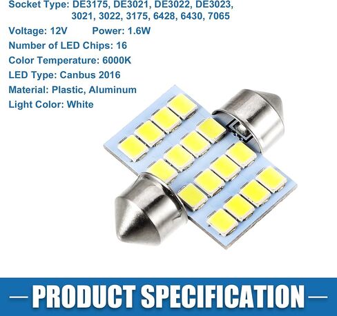 DE3175 DE3021 2835 Chipset 16-SMD 6000K 31mm Car LED Bulb Interior Festoon Door Dome Map Trunk Cargo Courtesy Glove Box Light Bulbs Plastic Aluminum White Light (Set of 4) in Saudi Arabia