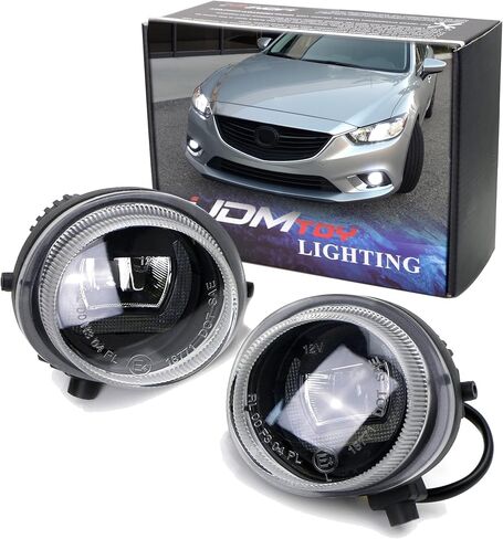 iJDMTOY 2 في 1 مصباح LED نهاري أبيض/مصابيح ضباب متوافقة مع Mazda 2 3 6 CX-5 CX-7 MX-5 وما إلى ذلك، (2) مصابيح LED XB-D كمصابيح ضباب و(1) حلقة هالة بنمط DTM 10 وات مثل DRL in Saudi Arabia